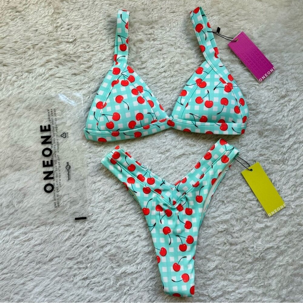 NWT OneOne Swimwear Bikini SET Cherry Crush Kameron Jesse NEW White Blue Red